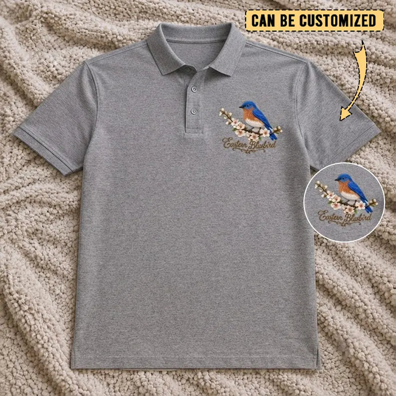 Customized Eastern Bluebird Embroidered Polo Shirt 2026