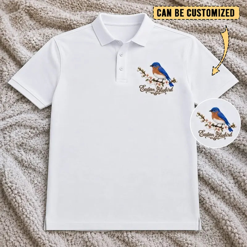 Customized Eastern Bluebird Embroidered Polo Shirt 2026