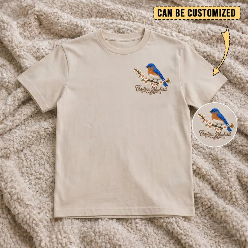 Customized Eastern Bluebird Embroidered T-Shirt 2026