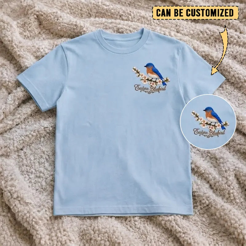 Customized Eastern Bluebird Embroidered T-Shirt 2026