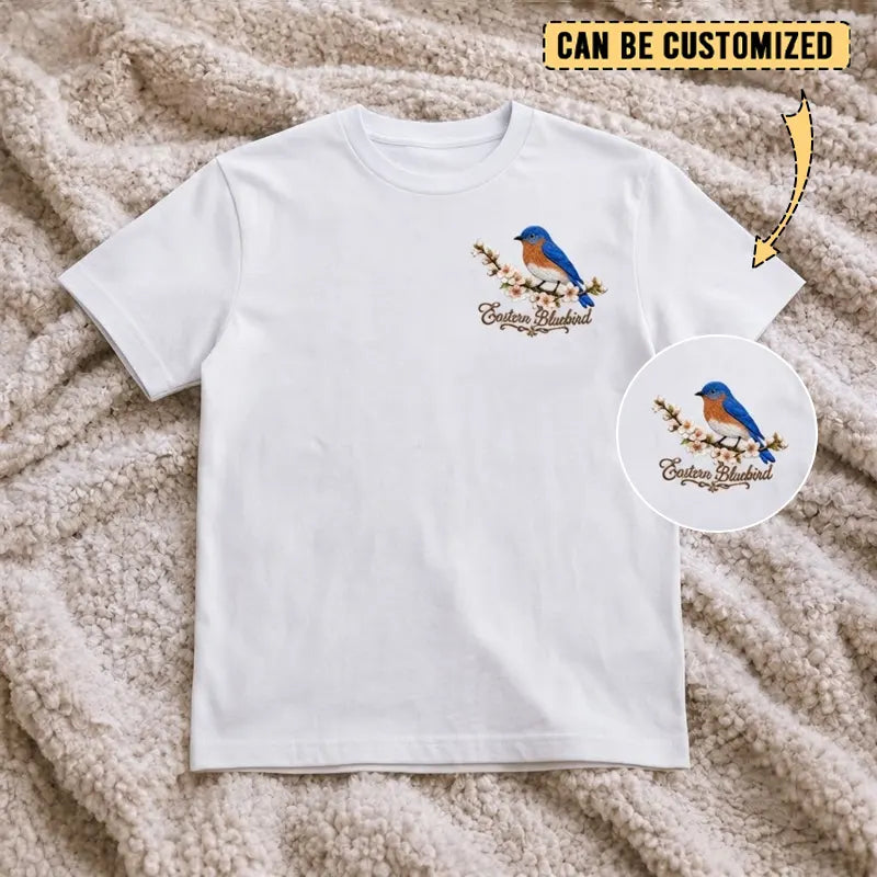 Customized Eastern Bluebird Embroidered T-Shirt 2026