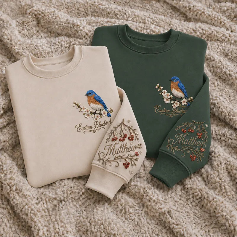 Customized Eastern Bluebird Sweater – Print & Embroidery 2026