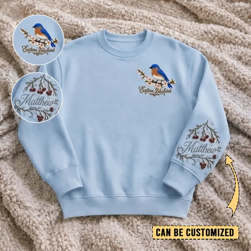 Customized Eastern Bluebird Sweater – Print & Embroidery 2026