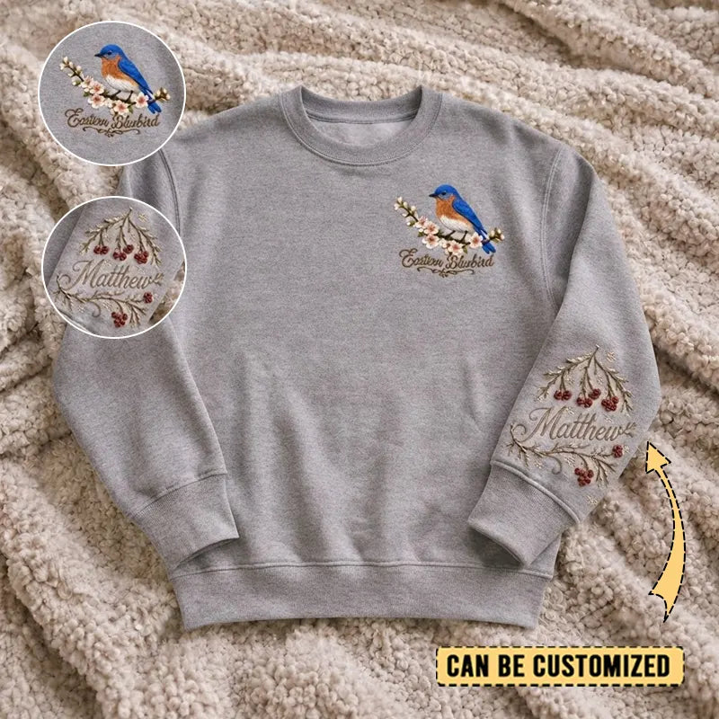 Customized Eastern Bluebird Sweater – Print & Embroidery 2026