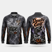 Deadly Cast Halloween 3D Fishing Polo Long Sleeve Shirt