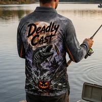 Deadly Cast Halloween 3D Fishing Polo Long Sleeve Shirt