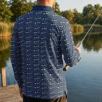 Deep Sea Shark Print Fishing Polo Long Sleeve Shirt