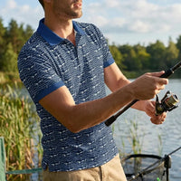 Deep Sea Shark Print Fishing Polo Shirt