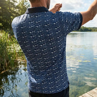 Deep Sea Shark Print Fishing Polo Shirt