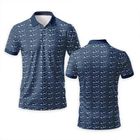 Deep Sea Shark Print Fishing Polo Shirt