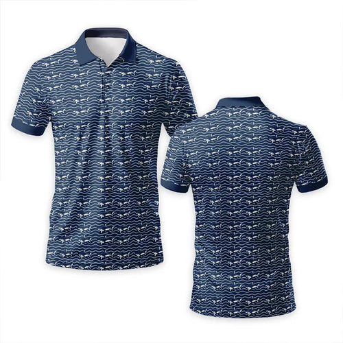 Deep Sea Shark Print Fishing Polo Shirt