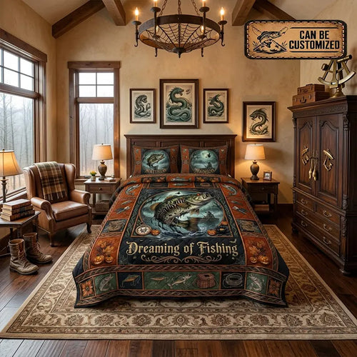 Dreaming of Fishing Bass Fishing Quilt Bedding Set