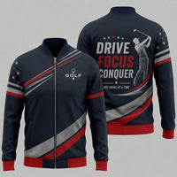 Drive Focus Conquer Patriotic Golf Bomber Jacket