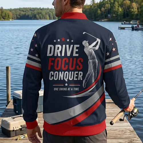 Drive Focus Conquer Patriotic Golf Bomber Jacket