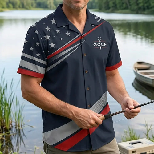 Drive Focus Conquer Patriotic Golf Hawaiian Shirt
