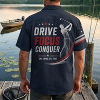 Drive Focus Conquer Patriotic Golf Hawaiian Shirt