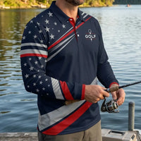 Drive Focus Conquer Patriotic Golf Polo Long Sleeve Shirt