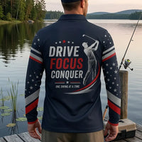 Drive Focus Conquer Patriotic Golf Polo Long Sleeve Shirt