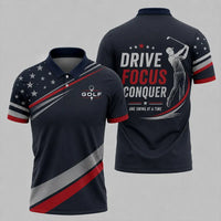 Drive Focus Conquer Patriotic Golf Polo Shirt