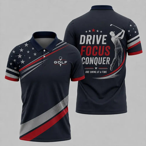 Drive Focus Conquer Patriotic Golf Polo Shirt