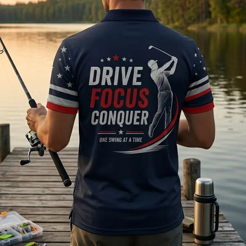 Drive Focus Conquer Patriotic Golf Polo Shirt