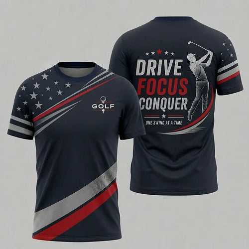 Drive Focus Conquer Patriotic Golf T-Shirt