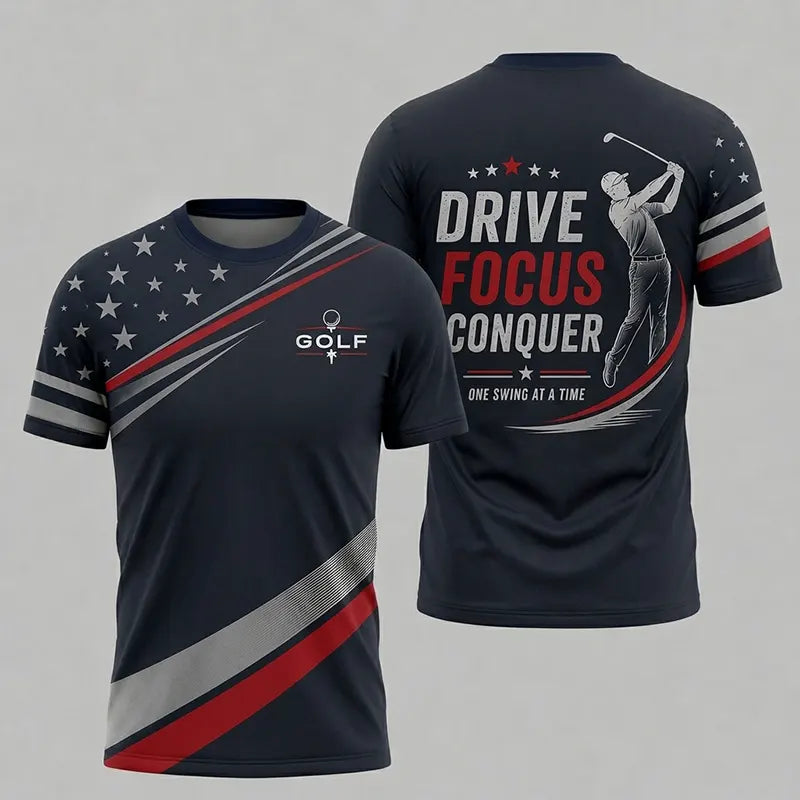 Drive Focus Conquer Patriotic Golf T-Shirt