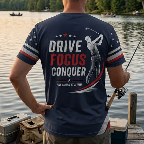 Drive Focus Conquer Patriotic Golf T-Shirt