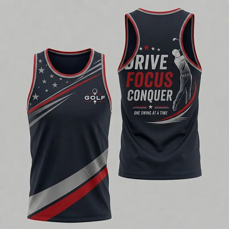 Drive Focus Conquer Patriotic Golf Tank Top