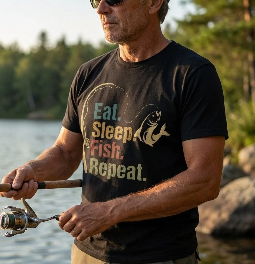 Eat Sleep Fish Repeat Retro Fishing T-Shirt