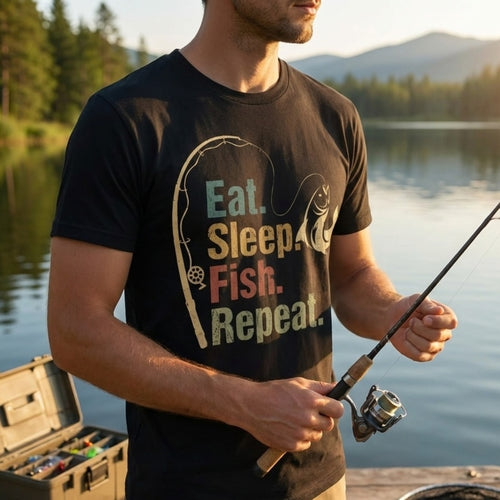 Eat Sleep Fish Repeat Retro Fishing T-Shirt