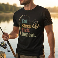 Eat Sleep Fish Repeat Retro Fishing T-Shirt