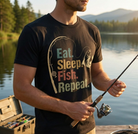 Eat Sleep Fish Repeat Retro Fishing T-Shirt