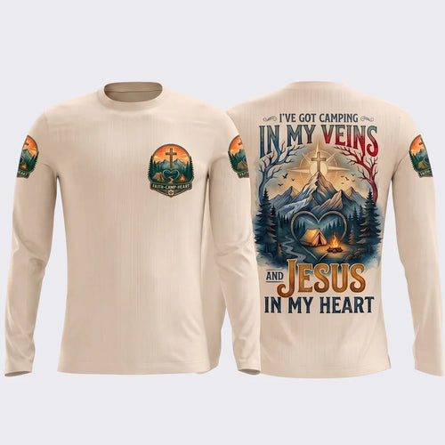 Faith Camp Heart Christian Camping Long Sleeve Shirt