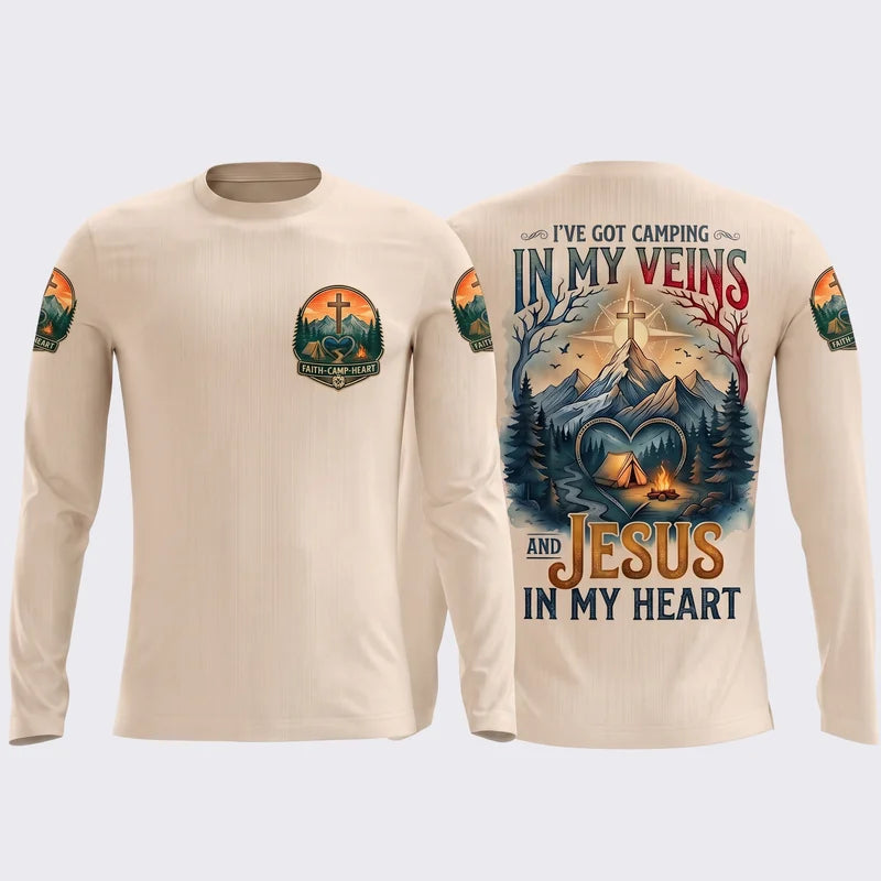 Faith Camp Heart Christian Camping Long Sleeve Shirt