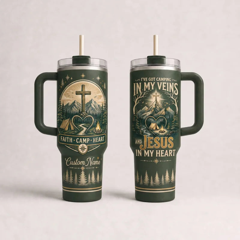 Faith Camp Heart Christian Camping Tumbler