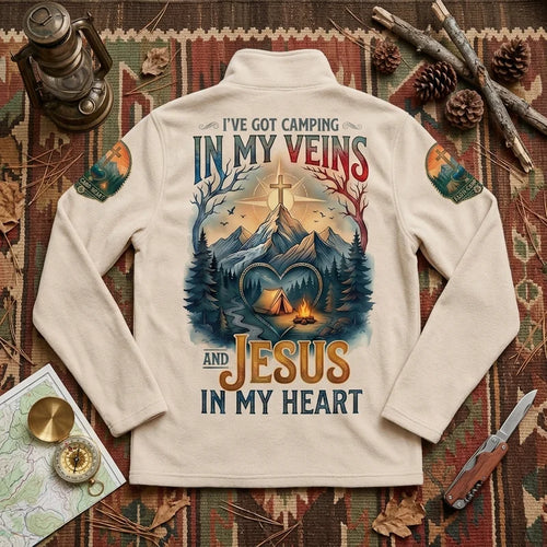 Faith Camp Heart Christian Camping Zip Long Sleeve Shirt