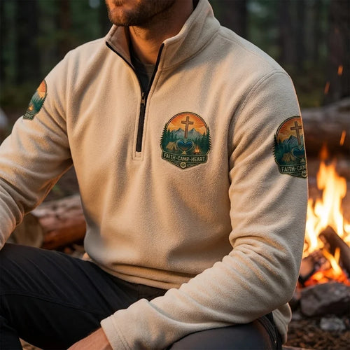 Faith Camp Heart Christian Camping Zip Long Sleeve Shirt