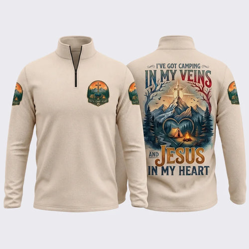 Faith Camp Heart Christian Camping Zip Long Sleeve Shirt