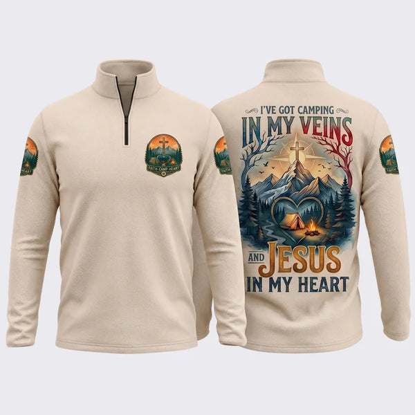 Faith Camp Heart Christian Camping Zip Long Sleeve Shirt 2026