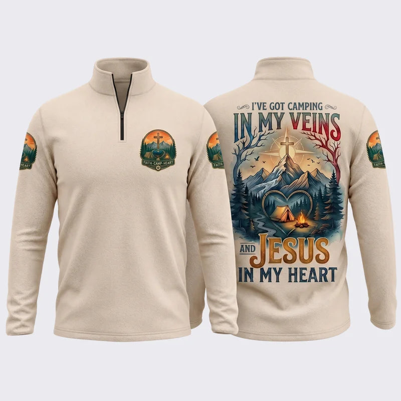 Faith Camp Heart Christian Camping Zip Long Sleeve Shirt