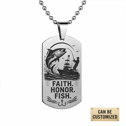 Faith Honor Fish Personalized Dog Tag Necklace