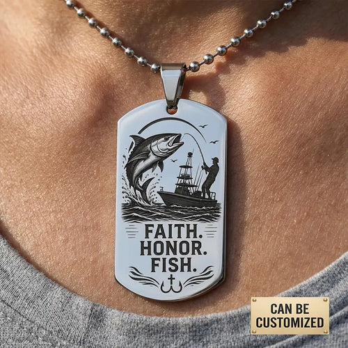 Faith Honor Fish Personalized Dog Tag Necklace