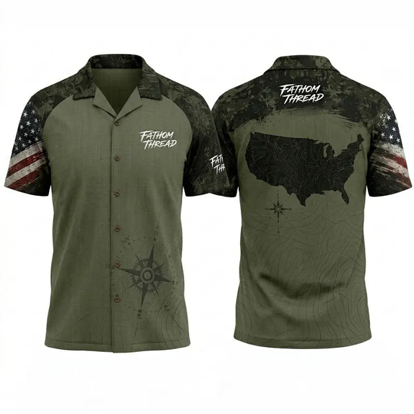 Fathom Thread Camo Topographic Map Outdoor Hawaiian Shirt