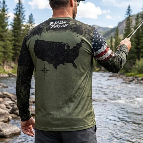 Fathom Thread Camo Topographic Map Outdoor Long Sleeve Shirt