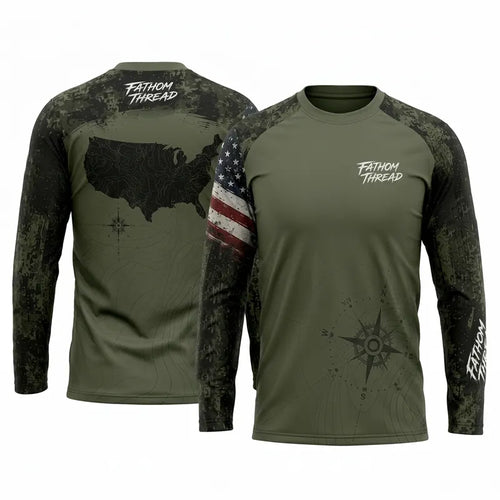 Fathom Thread Camo Topographic Map Outdoor Long Sleeve Shirt