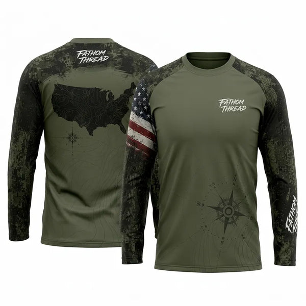 Fathom Thread Camo Topographic Map Outdoor Long Sleeve Shirt