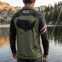 Fathom Thread Camo Topographic Map Outdoor Polo Long Sleeve Shirt