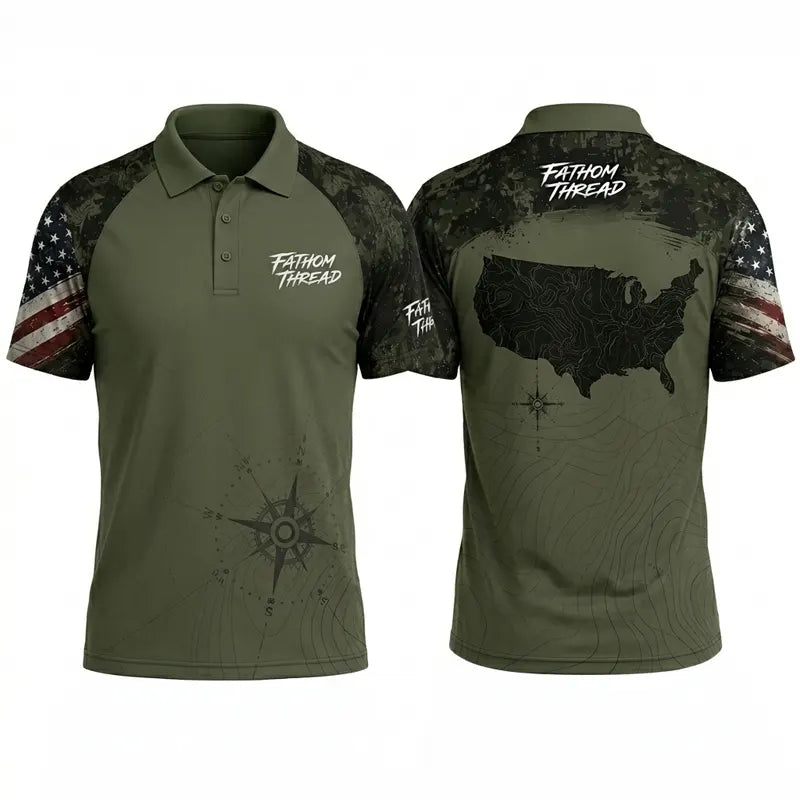 Fathom Thread Camo Topographic Map Outdoor Polo Shirt