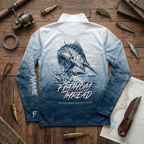 Fathom Thread Personalized Ocean Fishing Zip Long Sleeve Shirt